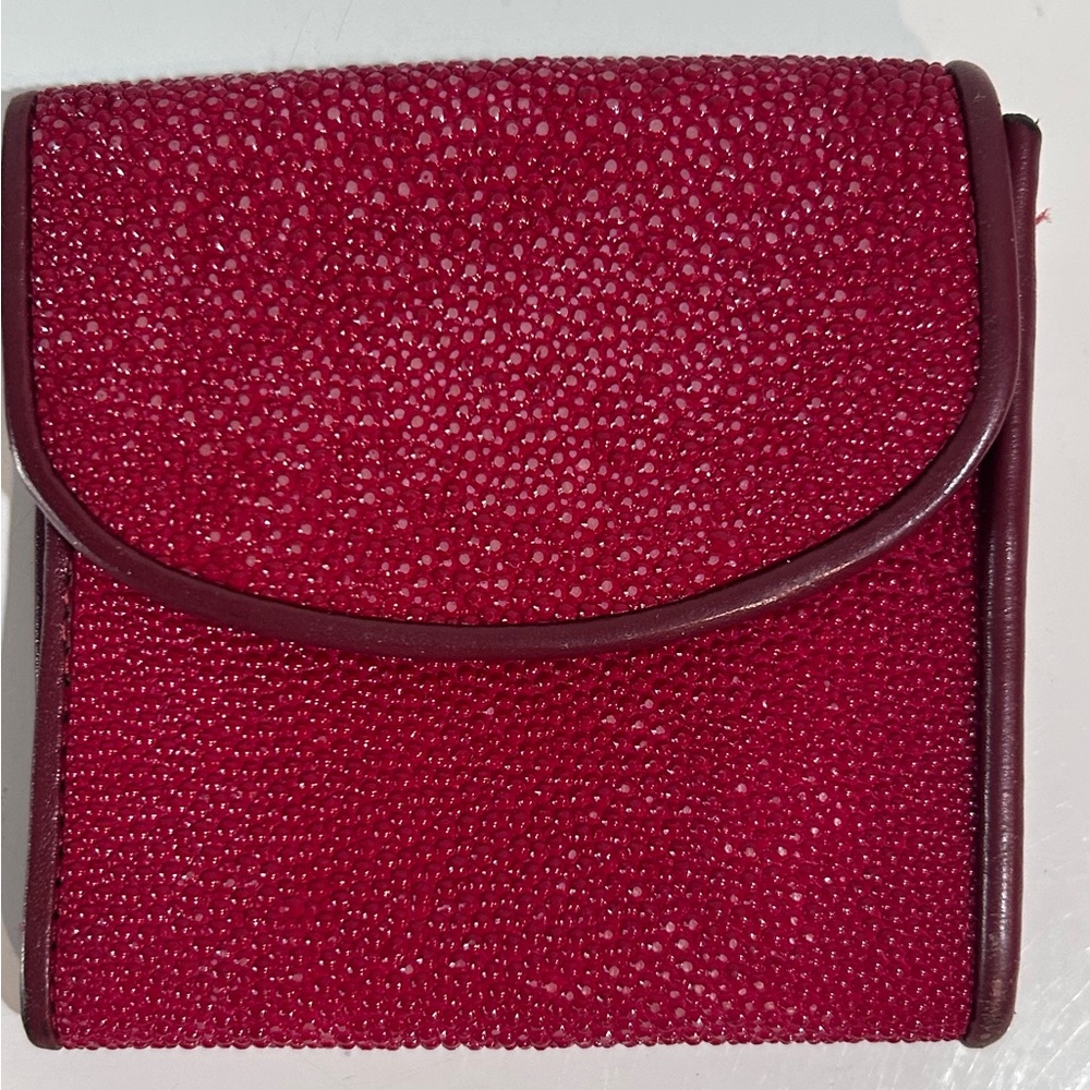 Genuine Stingray Leather Wallet Burgundy Red Exotic Shagreen Handcrafted